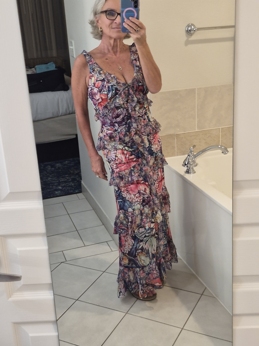 Stunning - Marchesa Notte Floral Tiered Ruffle Maxi Dress